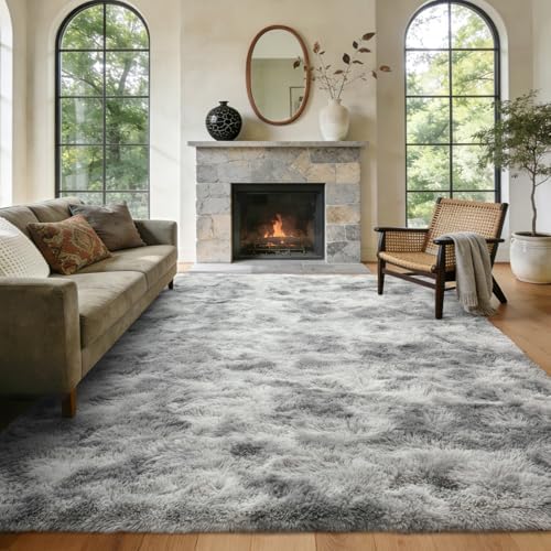 5x8 ft Rug for Living Room Fluffy Grey White Shag Rug Non-Slip Area Rugs Carpet for Bedroom Nursery Kids PlayRoom Dorm Office Indoor Modern Plush Carpets - Image 2