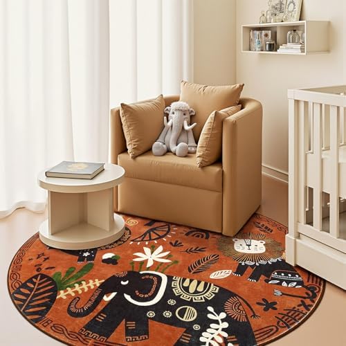 jinchan 5ft Cute Round Rug Kids Washable Fun Rug Terracotta Boho Jungle Mat - Image 3