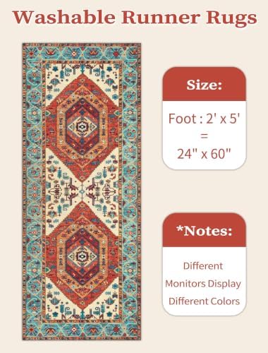 SERISSA 2x5 Washable Non Slip Boho Runner Rug for Hallway，Orange - Image 6