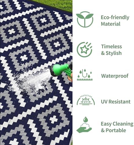 GENIMO Outdoor Rug, Waterproof Plastic Rugs for Patio, 6'x9' Navy Blue - Image 5