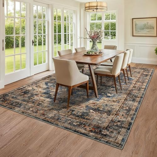GarveeHome Vintage Area Rug 4x6 Washable Rugs for Living Room Blue&Brown - Image 2