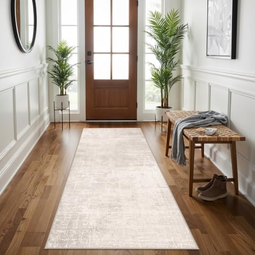 3x6 Washable Hallway Runner Rug: Abstract Stain Resistant Bathroom Kitchen Rug Farmhouse Ultra Soft Bedroom Entryway Print Floor Mat Thin Non-Slip Indoor Carpet for Living Room Laudry(3x6,Beige/Cream) - Image 4