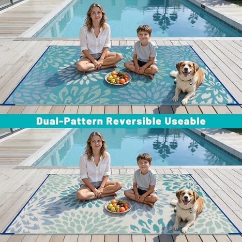HEBE Waterproof Outdoor Rug 5'x8', Floral Reversible Plastic Patio Rug - Image 6