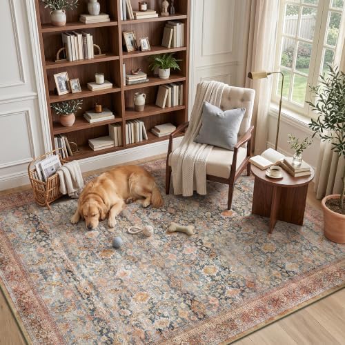 3x5 Entryway Rugs - Washable Vintage Retro Rug, Soft Ultra Thin Non Slip Low Pile Traditional Distressed Boho Carpet for Bedroom Kitchen Dining Living Room Home Office Dorm, Rust Clay - Image 3