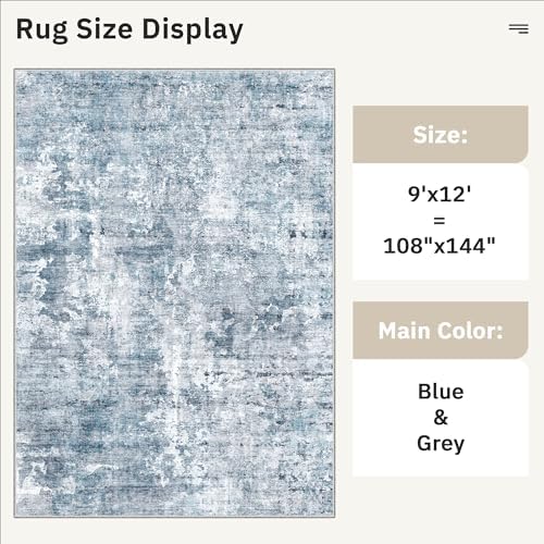 Soalmost 9x12 Area Rugs for Living Room Washable Rug Abstract Blue/Grey - Image 5