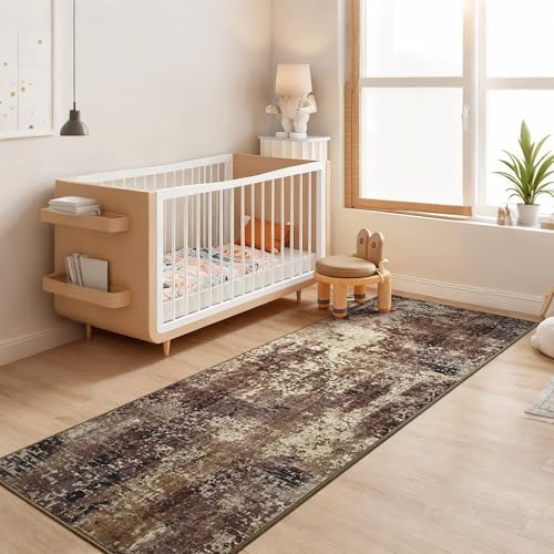 2x6 Brown Rug Runners for Hallways Kitchen Runner Rug Non Slip Washable Coffee Long Runner Rugs with Rubber Backing Soft Abstract Carpet Runner for Bedroom, Kitchen, Bathroom, Entryway by OmpaaHomeDecor