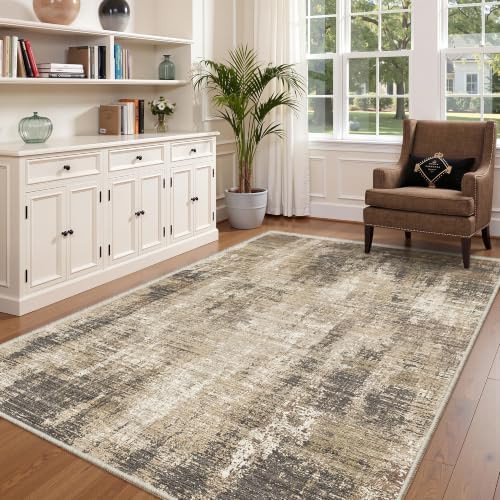 Valenrug 5x8 Area Rug, Abstract Large Washable Rugs for Living Room, Taupe by Valenrug
