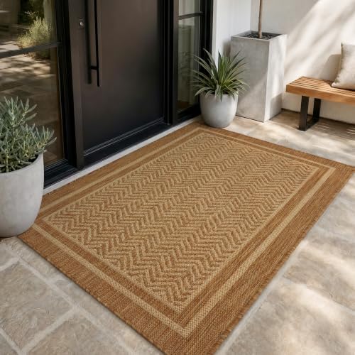 MontVoo-3x5 Outdoor Rug Porch Entryway Rug-Polypropylene Indoor Outdoor Rugs for Entryway Kitchen Balcony Patio, Textured Weave, Durable, Fade-Resistant, Non-Shedding, Boho Geometric Neutral Brown by MontVoo