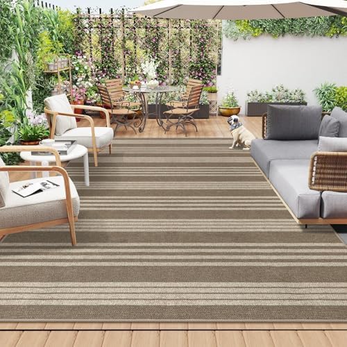 Lahome Striped Easy Jute Dining Room Rug, 8x10 Outdoor Patio Rugs Washable by Lahome