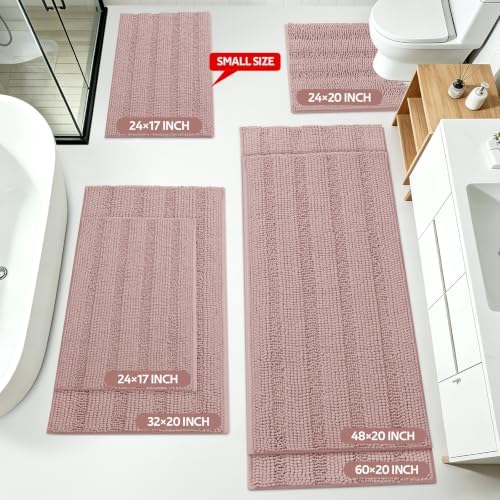 Striped Dusty Pink Bathroom Rug Set 3 Pieces Ultra Soft, Non Slip Chenille Bath Carpet, Absorbent Plush Shaggy Bath Mats for Bathroom, Toilet, Bedroom, Kitchen - Image 2