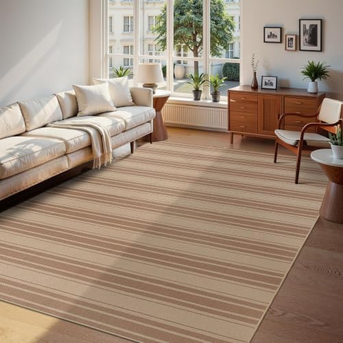 Zeeinx Striped Easy Jute Rug 8x10 Outdoor Rug Neutral Patio Rug by Zeeinx