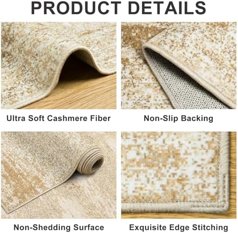 PLHXFR 9x12 Area Rug Living Room: Modern Abstract Washable Carpet Beige - Image 5
