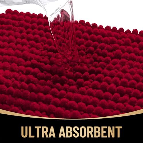 OLANLY Thick Chenille Small Bathroom Rugs 24x16, Absorbent Bath Mat, Red - Image 3
