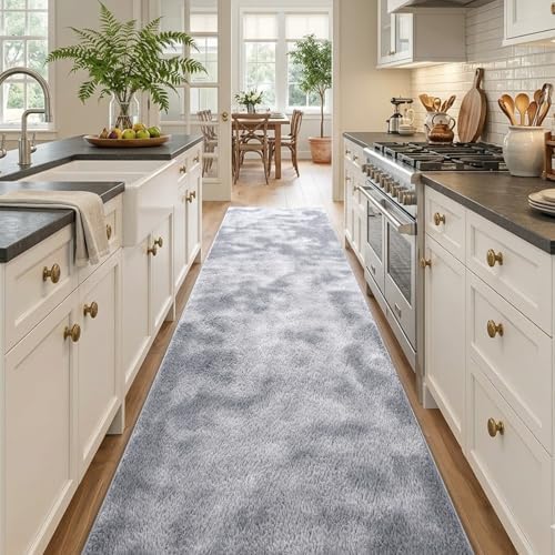 2x10 Tie-dye Light Grey Runner Rug Washable Non-Slip for Kitchen Hallway - Image 2