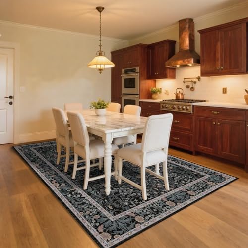 6x9 Washable Area Rugs for Living Room Soft Carpet (Black Flora) - Image 3