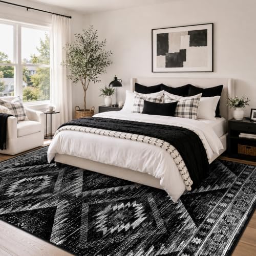 BESTSWEETIE 8'x10' Washable Area Rug for Living Room Bedroom Black - Image 2