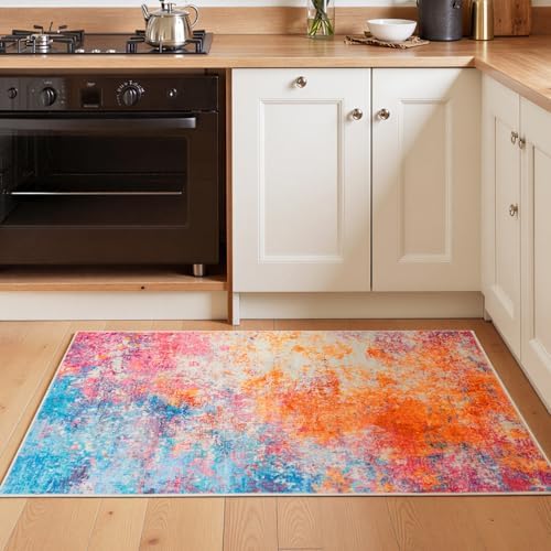 Rugflix 3x5 Entrance Rugs, Washable Colorful Rainbow Entry Small Rug - Image 2