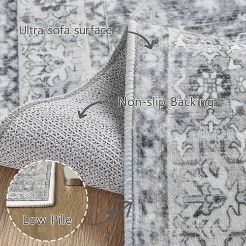 5x7 Grey Rugs for Living Room, Vintage Washable Bedroom Area Rug - Image 5