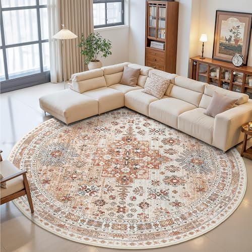 zesthome 9ft Round Rug,Large Circle Rug for Dining Room Table,Orange by Zesthome