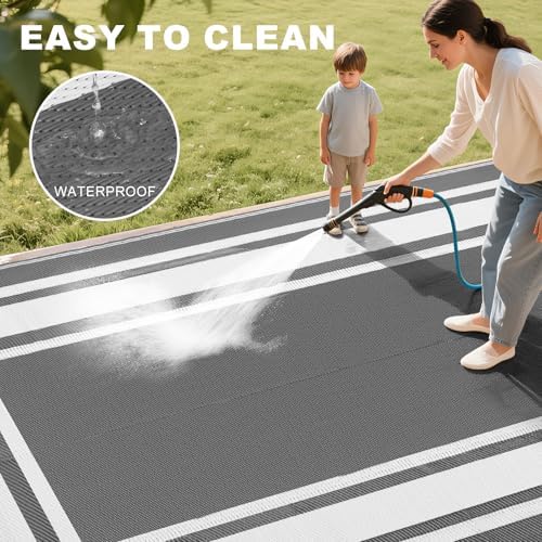 RURALITY Outdoor Rugs 5x8 for Patios Clearance,Waterproof Mats for Porch,Deck,Plastic Straw Area Rugs for Backyard,Balcony,Reversible,Grey&White - Image 5