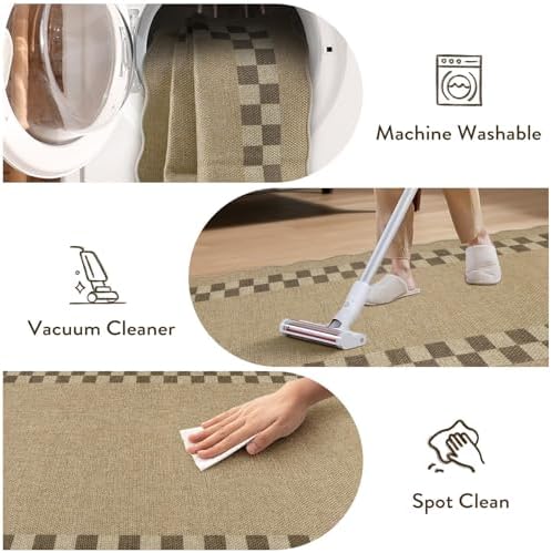 LIVEBOX Scalloped Easy Jute Checkered Runner Rug for Kitchen, Washable 2x8 Tan Rugs for Hallway Runner Entryway, Geometric Indoor Outdoor Non Slip Rug Farmhouse Modern Carpet Door Mat for Porch - Image 6