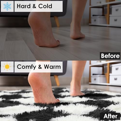 KICMOR Area Rugs for Bedroom Living Room, 4x6 Black and White Fluffy Soft Checkered Rug Fuzzy Shag Shaggy Carpet, Indoor Plush Floor Rugs for Kids Boys Girls Teen Dorm Nursery Home Decor Aesthetic - Image 6