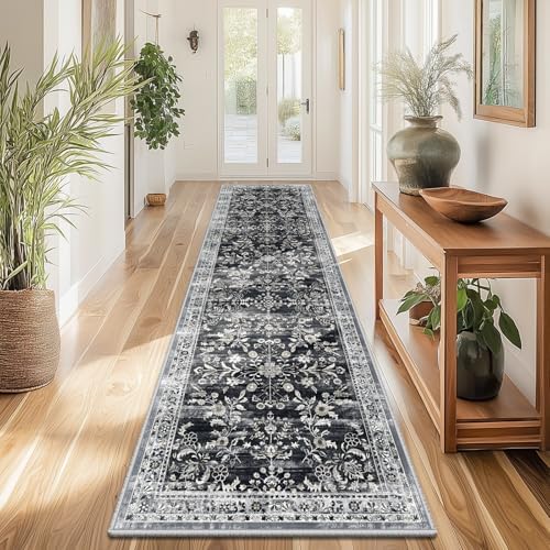 Yamaziot 2x8 Washable Hallway Runner Rug Non Slip Floral Carpet, Black by Yamaziot