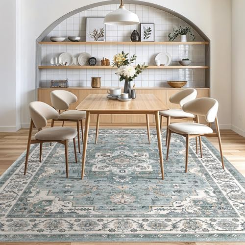 cotiled 5x8 Area Rug for Living Room, Washable, Traditional, Denim Blue - Image 7