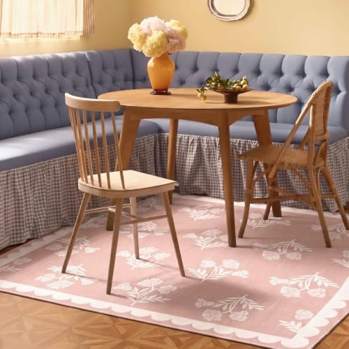 Pink Square Rugs 5ft - Soft Washable Boho Floral Girls Bedroom Rug - Image 6