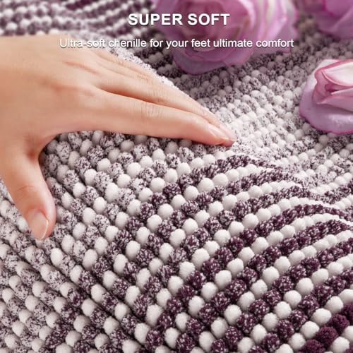 BSICPRO Bathroom Rugs Sets 2 Piece, Non Slip Striped Bath Mats, Mauve Wine - Image 2