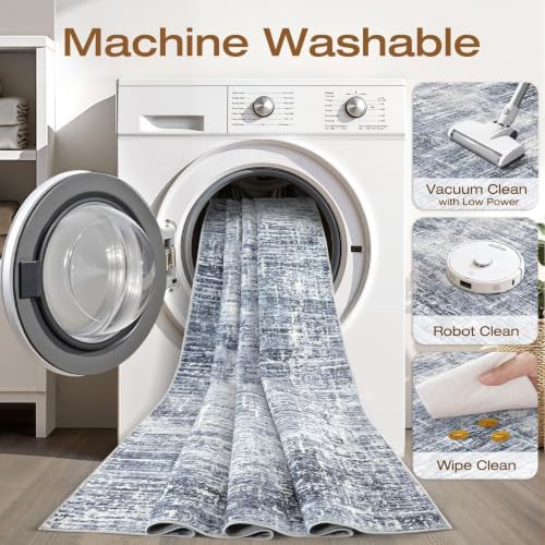 LOONGRUG 8x10 Area Rugs Washable Neutral Modern Living Room Rug Navy Blue - Image 2
