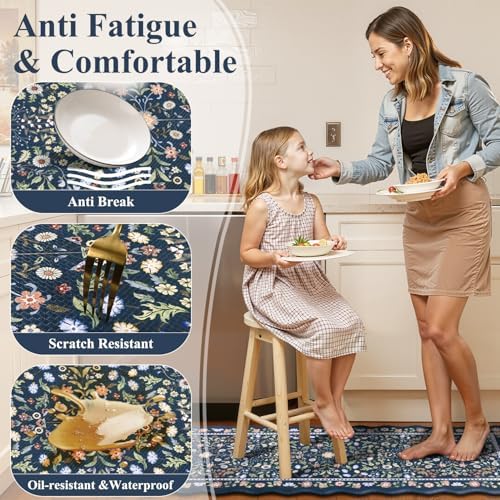 Yamaziot Boho Anti Fatigue Kitchen Rug Set of 3 Scalloped Non-Slip, Blue - Image 3