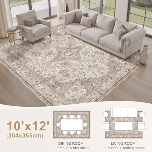 EIEIHOUSE 10x12 Area Rug Washable Vintage Rugs for Living Room Brown/Multi - Image 2