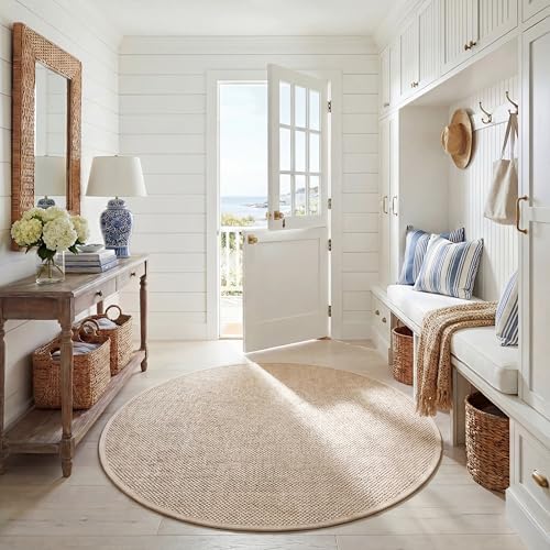 SAFAVIEH Natural Fiber Round Rug 4' Sisal Textured, Marble & Beige NF143C by Unknown