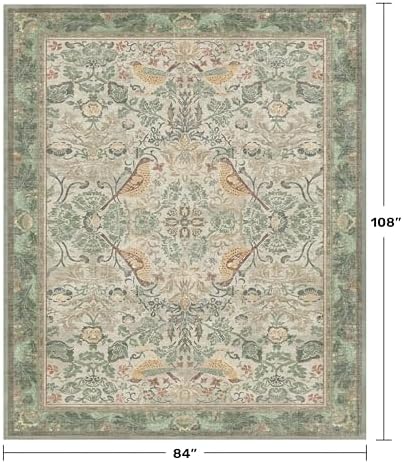 Hazo Haus Washable Living Room Rug 7x9 - Sage Floral Nature Rugs for Bedroom, Dining Room Kitchen Table Rug for Under Table, Office, Stain Resistant Non-Slip Large - Sage Green/Beige - Image 2