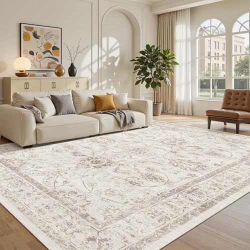 Madane Washable 7x9 Area Rugs for Living Room,Soft Neutral Rug Brown/Ivory - Image 4