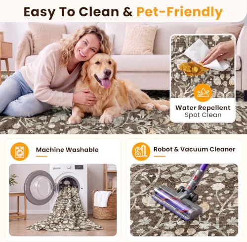 SameBed 3x5 Area Rug Living Room, Vintage Washable Carpet Dark Brown - Image 5