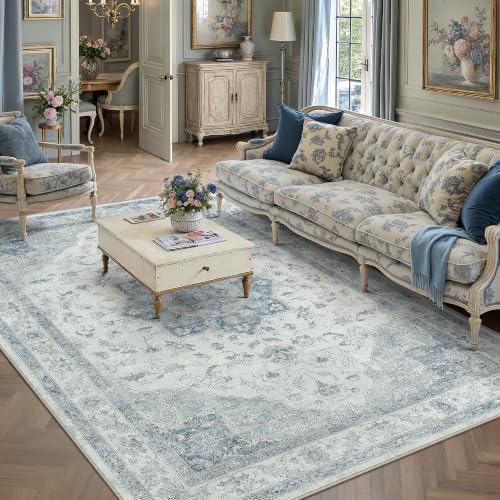 PureCozy Blue 6x9 Washable Area Rug Living Room Vintage Oriental Carpet by PureCozy