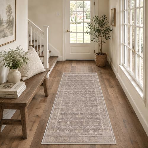 Kitchen Washable 2x5 Runner Rug Soft Vintage Throw Carpet Taupe Wheat - Image 3