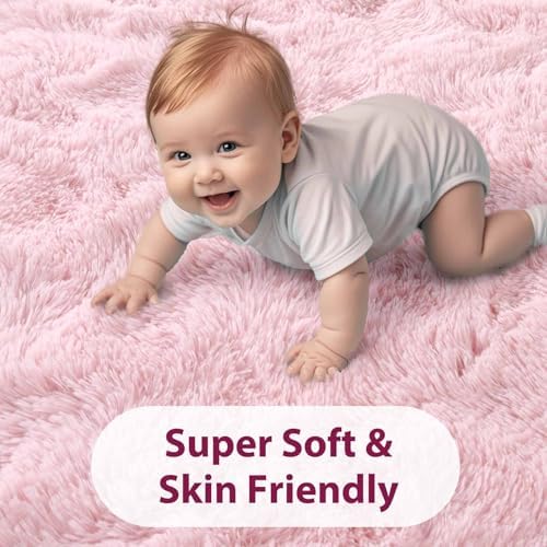 FinRèc Home 9x12 Non-Slip Fluffy Area Rugs for Living Room (Pink) - Image 5