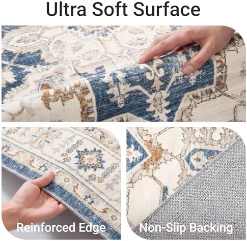 befbee 8x10 Area Rugs for Living Room, Washable Vintage Non Slip Rug Blue - Image 3