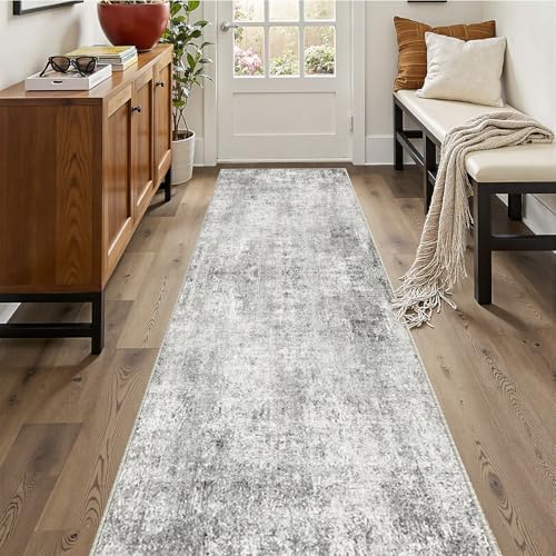 RELEANY Washable Runner 2'x10' Abstract Area Rug for Hallway Gray White by RELEANY