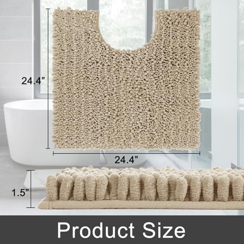 Yimobra Toilet Rug U Shaped Washable 24x24 Inch - Ultra Soft Absorbent Bath Rugs for Toilet, Quick Dry & Machine Washable, Non Slip Contour Bathroom Mat, Pale Khaki - Image 2