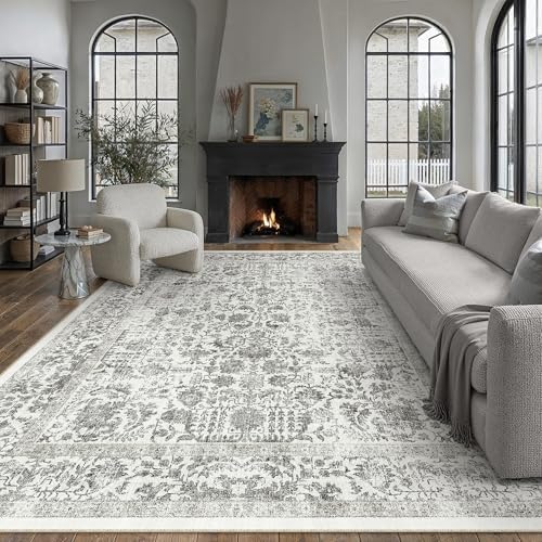PureCozy Black Area Rug 10x14 Vintage Floral by PureCozy