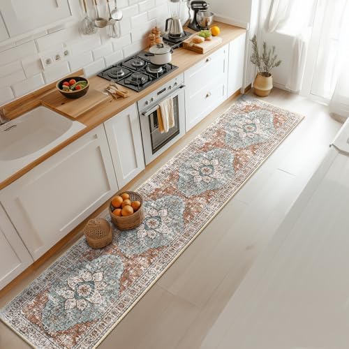 BESTSWEETIE Washable Boho 2x10 Runner Rug, No Pile for Living Room, Brick - Image 2