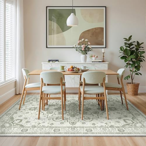 Madane 8x10 Area Rugs for Living Room, Washable Soft Rug Green/Ivory - Image 3