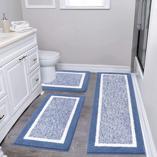 Pauwer Bathroom Rug Sets 3 Piece, Non Slip Washable Bath Mat, Blue by Pauwer