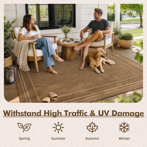 MontVoo-Outdoor Rug-Patio Rug 8x10 ft Polypropylene Indoor Outdoor Rugs Outdoor Carpet for Patio Deck Balcony Porch, Textured Weave, Durable for High Traffic, Fade-Resistant, Modern Neutral Brown - Image 4