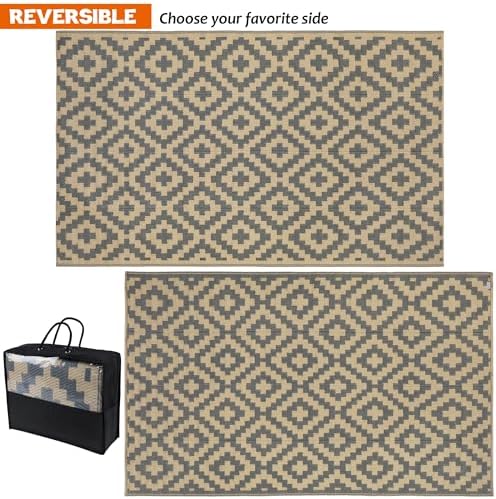 SAND MINE Reversible Mats, Plastic Straw Rug, Modern Area Rug, Large Floor Mat and Rug for Outdoors, RV, Patio, Backyard, Deck, Picnic, Beach, Trailer, Camping, Grey & Tan, 5' x 8' - Image 3