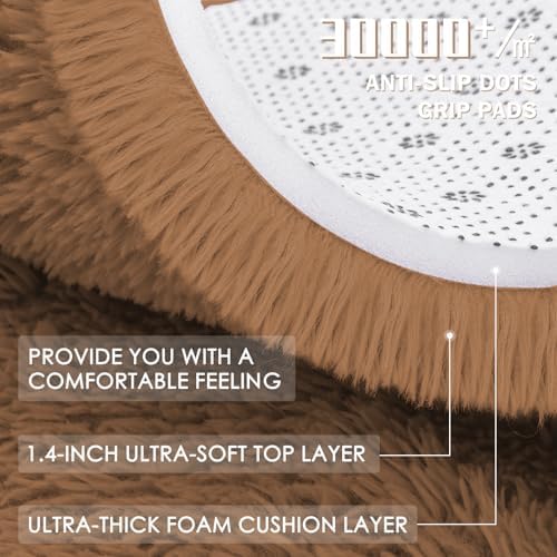 OLANLY Khaki Round Rugs for Bedroom - Machine Washable, 8 ft Circle Area Rugs for Living Room, Soft and Fluffy Shaggy Carpet for Teen Girl and Boys, Nursery Rooms, Dorms, Home Decor Aesthetic - Image 7